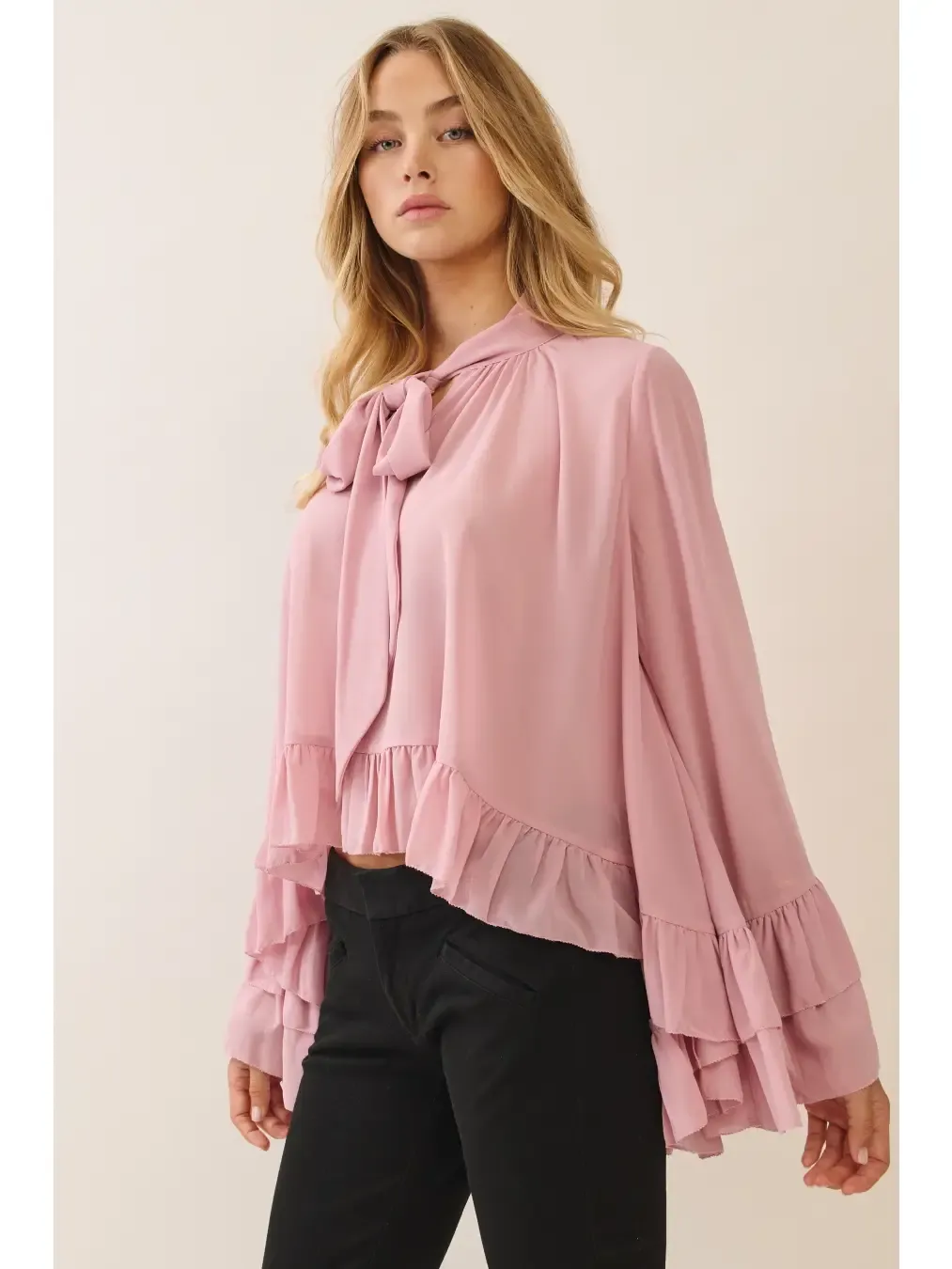 ODDI Pink Sheer Ruffle Top