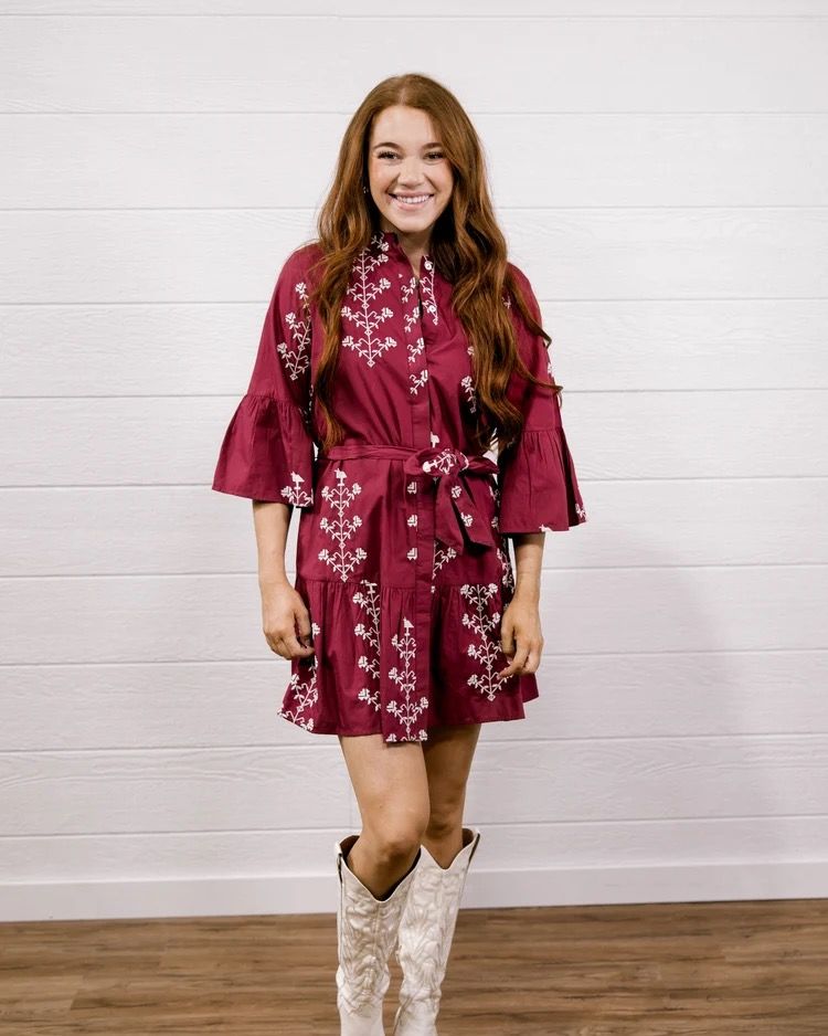 OMS Ellington Dress Maroon