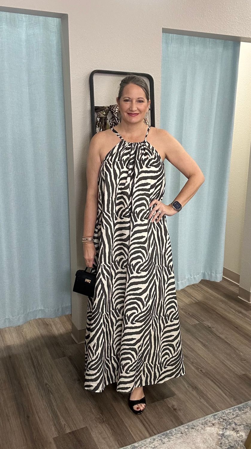 TCEC Zebra Halter Maxi Dress