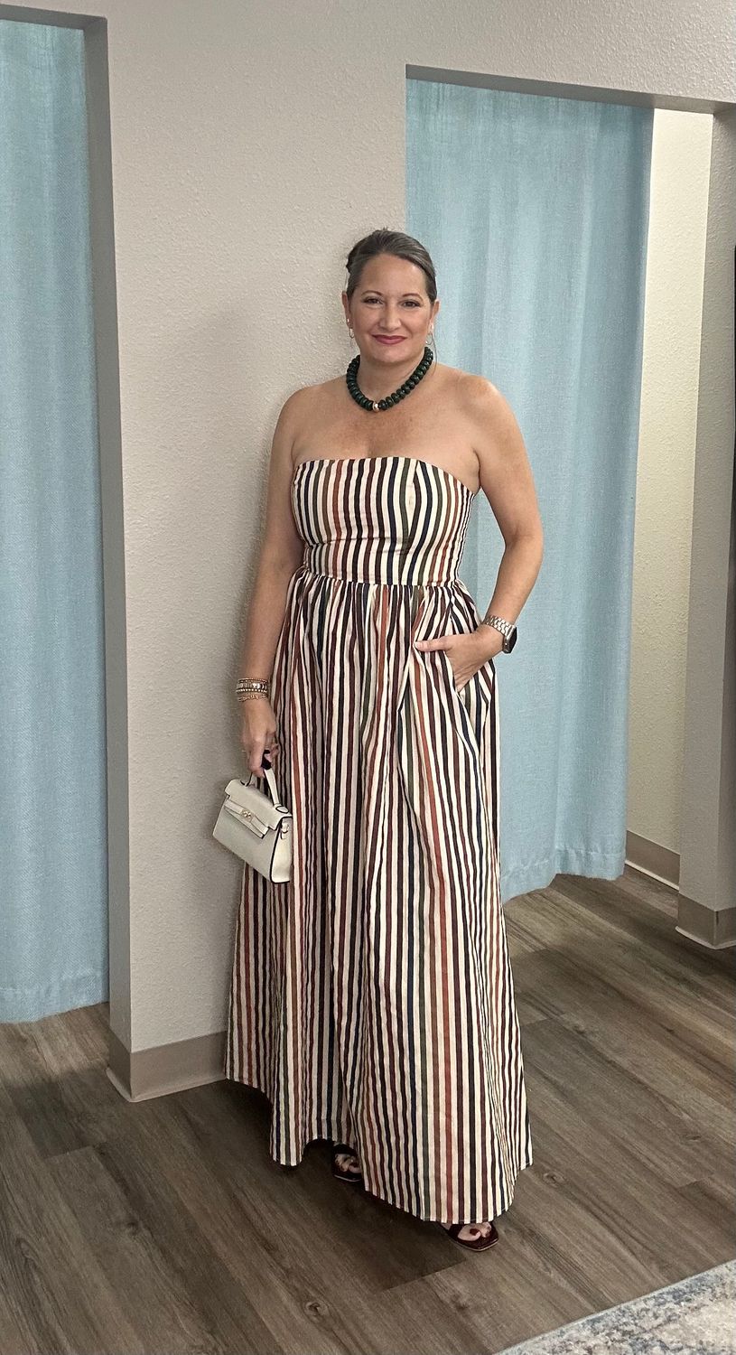 TCEC Stripe Strapless Dress