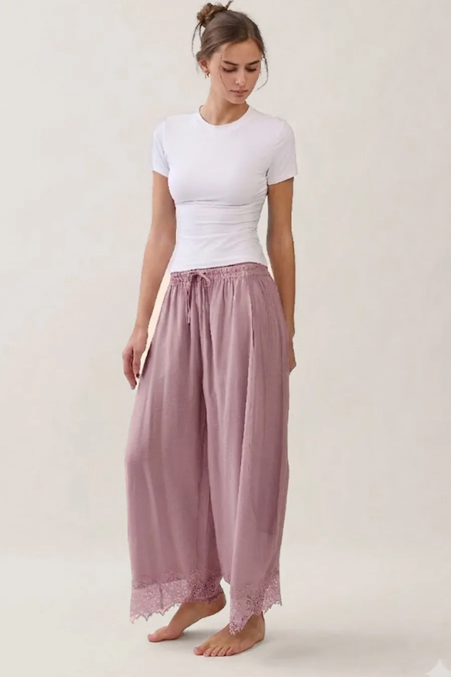 ODDI Mauve Lace Hem Pant