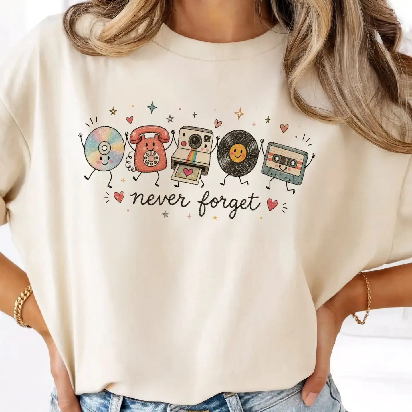 Never Forget Vintage Doodle Tee- Cream 