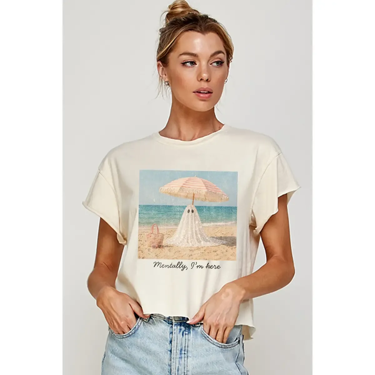 Mentally Im here Halloween Cropped Tee