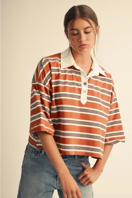 AEMI&amp;CO Stripe Crop Rugby Top