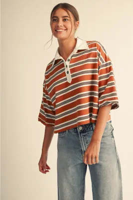 AEMI&amp;CO Stripe Crop Rugby Top