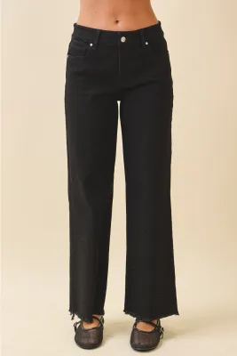 AEMI&amp;CO Wide Leg Raw Hem Black Jeans