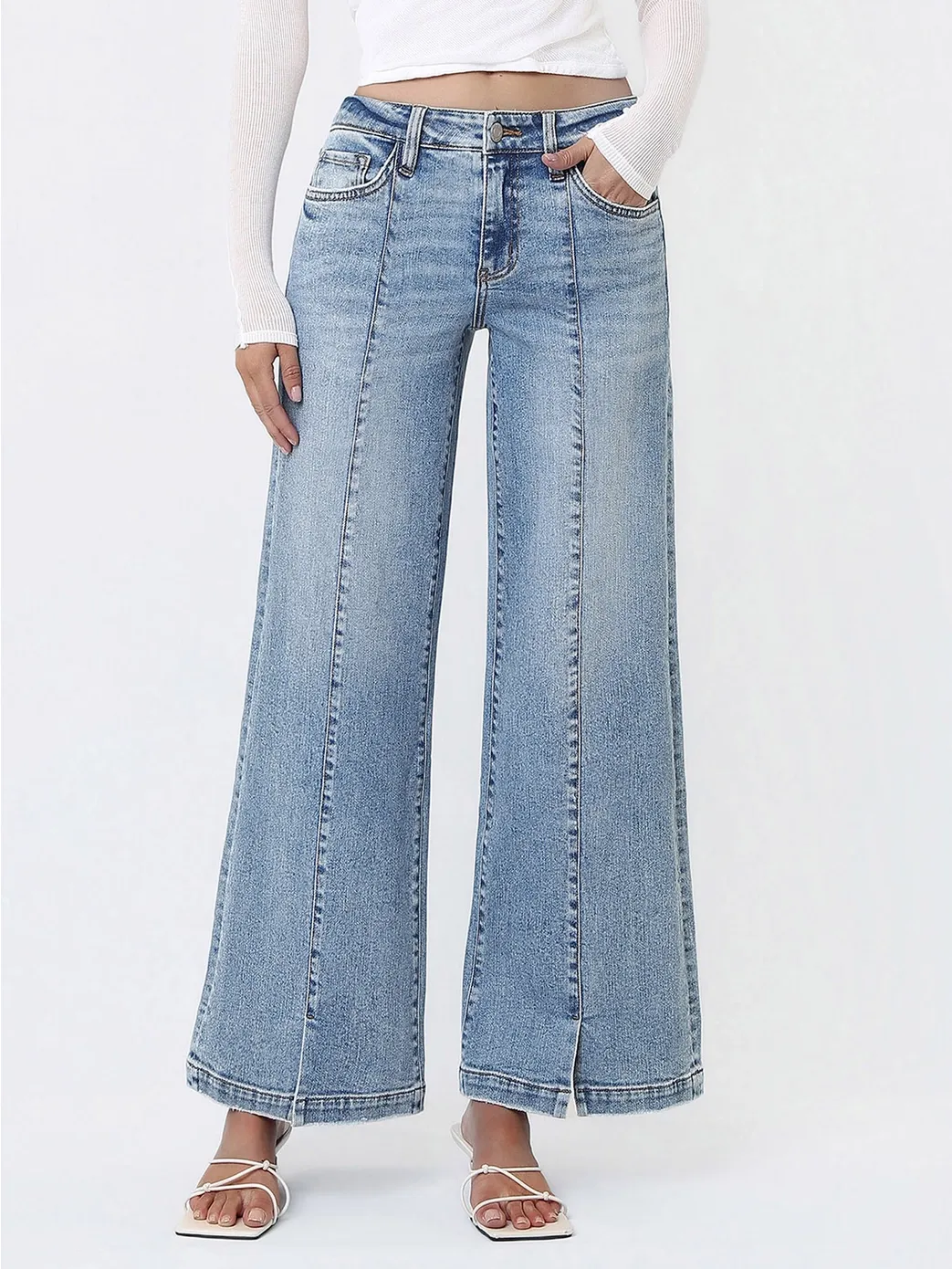 VERVET Wide Leg Front Slit Jeans