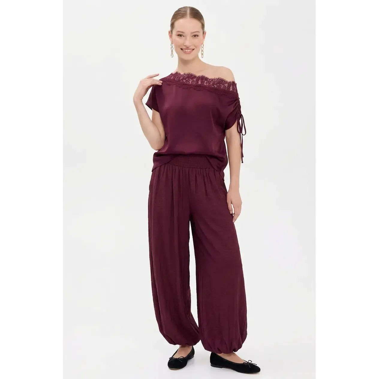 NAKED ZEBRA Maroon Smock Waist Pants