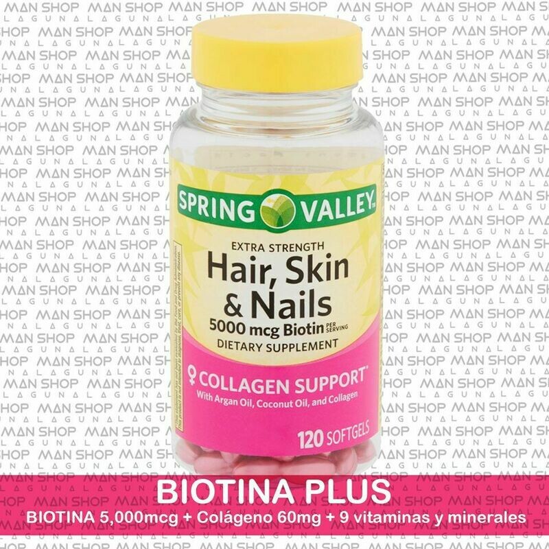 Biotina Plus / Biotin 5,000 mcg Hair, skin &amp; nails plus 120 Caps.