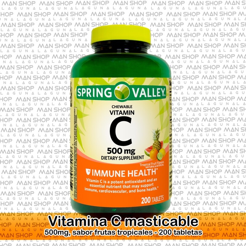 Vitamina C masticable 500 mg,  200 Tabletas  / Vitamin C chewable.