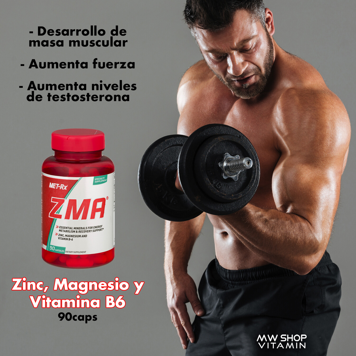 ZMA (Zinc, Magnesio, Vitamina B6) / (Zinc, Magnesium, Vitamin B6) 90 Caps.