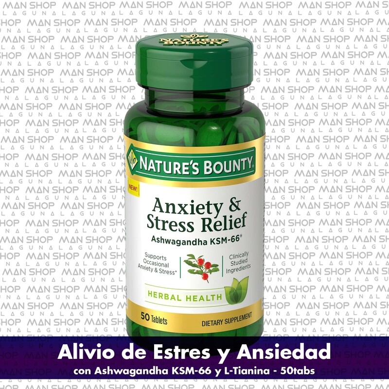 Alivio para el estrés y ansiedad con Ashwagandha 600mg + L-teanina /Anxiety & Stress Relief w/Ashwagandha 600mg + L-theanine 50tabs