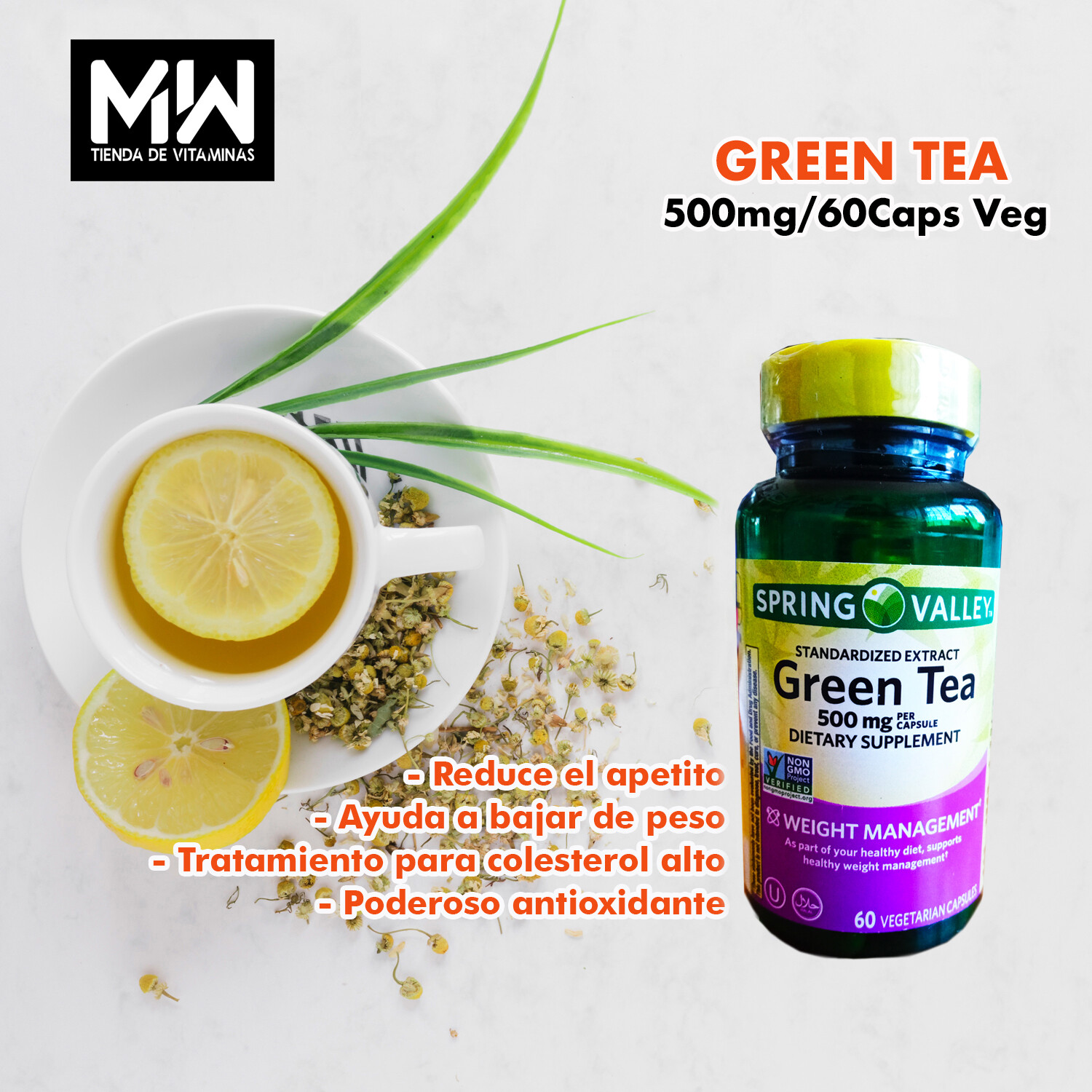 Extracto De Té Verde / Green tea extract 500 mg. 60 Caps.