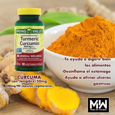 Curcuma con Jengibre/ Turmeric Curcumin 500 mg. 90 Caps. Veg.