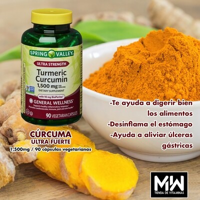Cúrcuma Ultra Fuerte/ Turmeric Curcumin 1,500 mg. 90 Caps. Veg.