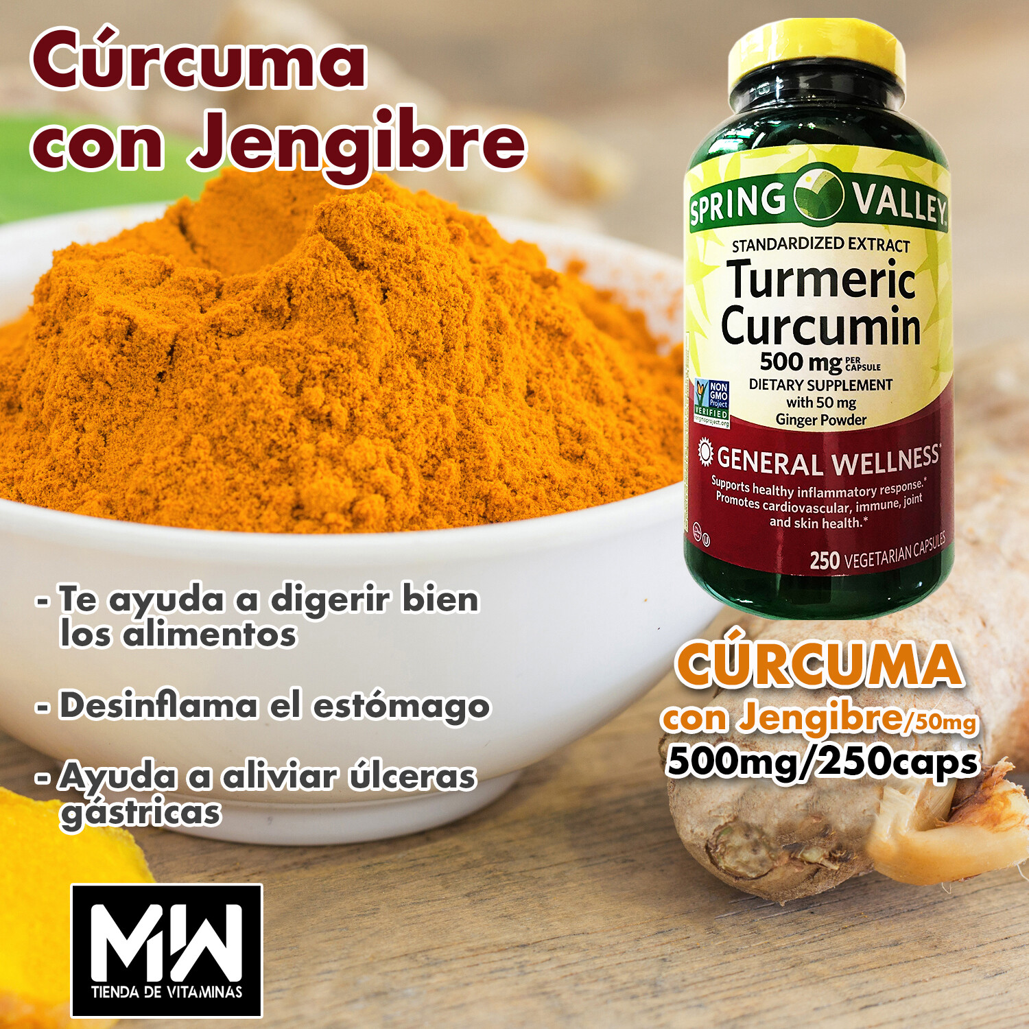 Cúrcuma / Turmeric Curcumin 500 mg. 250 Caps.