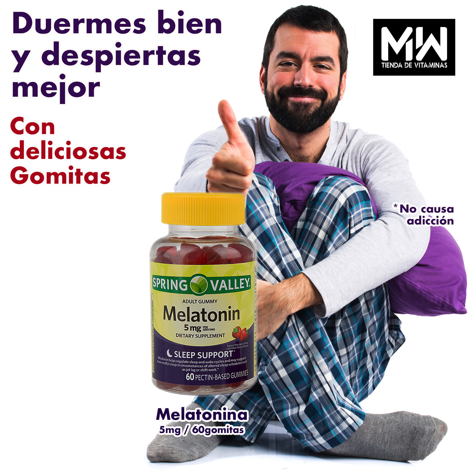 Melatonina 5 mg Gomitas / Melatonin Adult Gummy 60 Pzas.
