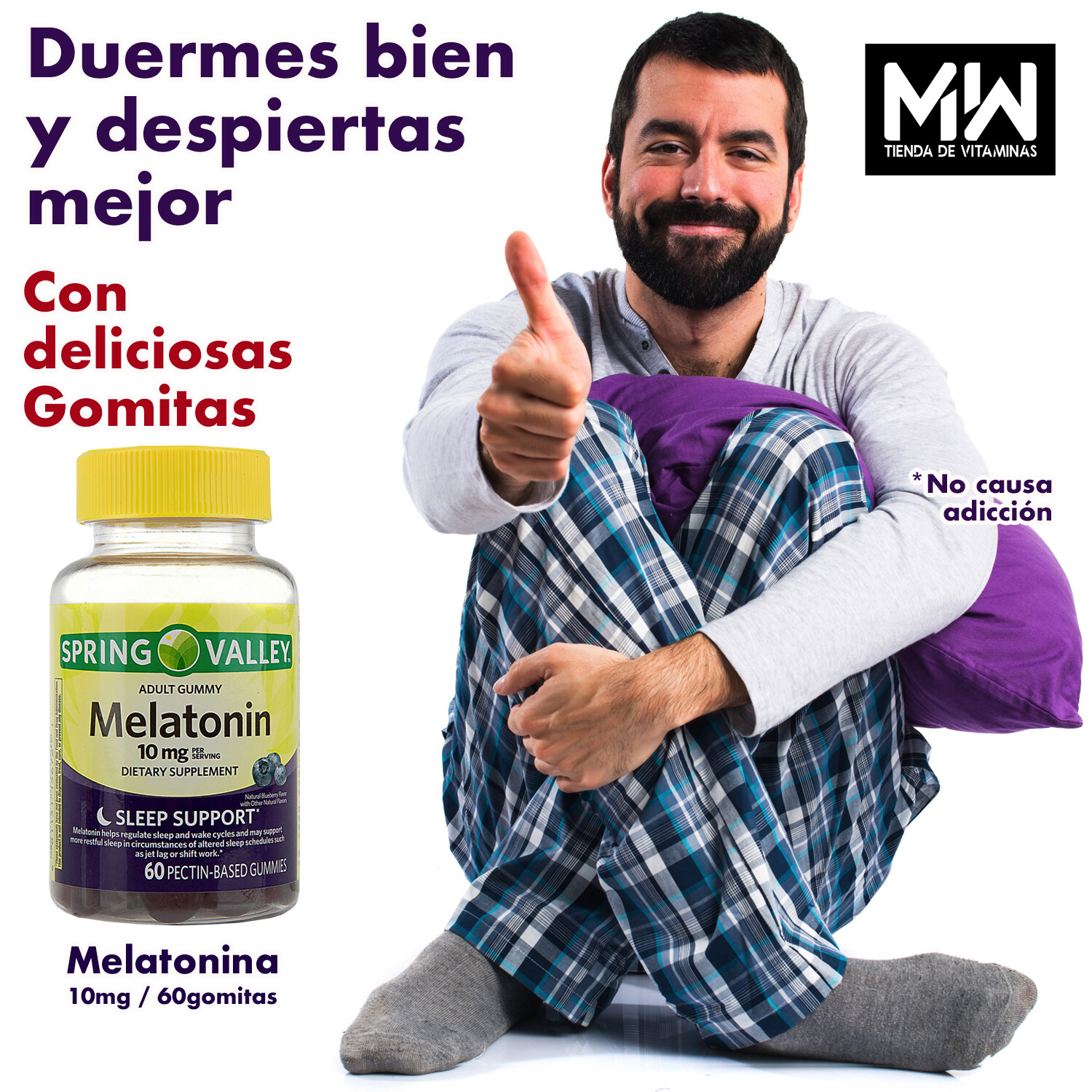 Melatonina 10 mg  gomitas. / Melatonin Adult 10 mg  60 gummies.