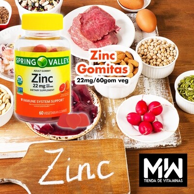 Zinc Adult Gummy / Zinc Gomitas 22mg, 60 gomitas vegetarianas