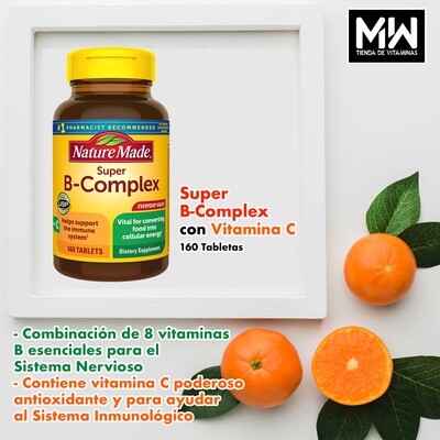 Súper Complejo B con Vitamina C / Super B-Complex & Vitamin C,  160 Tabs.