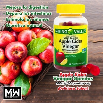 Vinagre De Sidra De Manzana Gomitas /  Apple Cider Vinegar Gummys 500mg 60gom