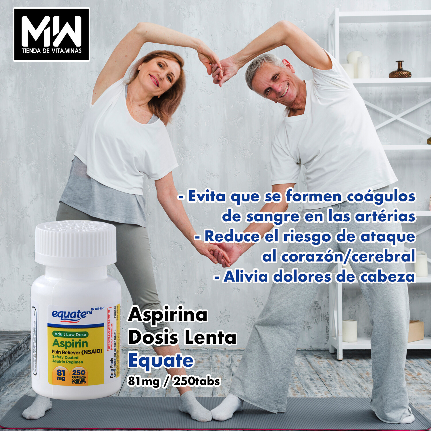 Aspirina Dosis Baja Equate / Aspirin Low Dose 81 mg. 250 Tabs.