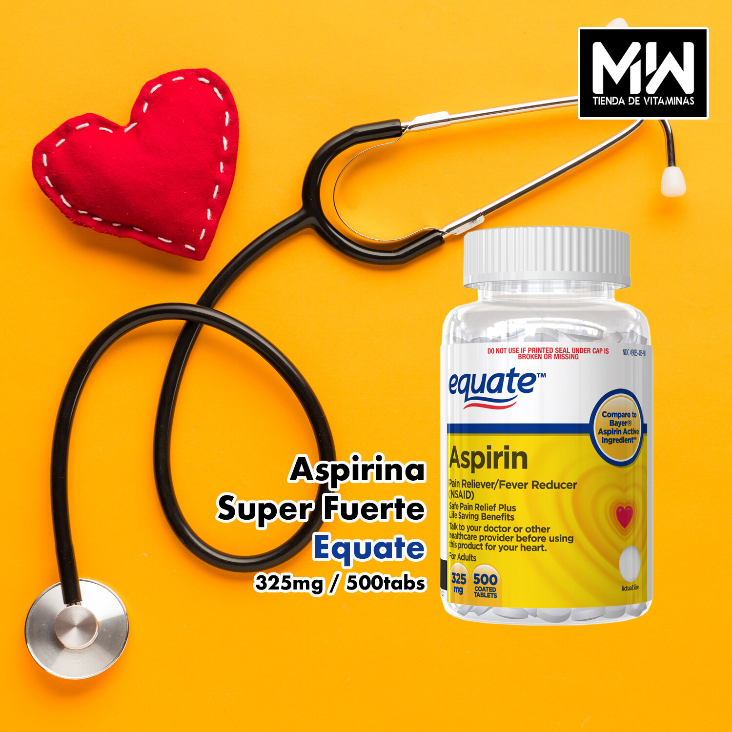 Aspirina Super Fuerte Equate / Aspirin Pain Reliever 325 mg 500 Tabs