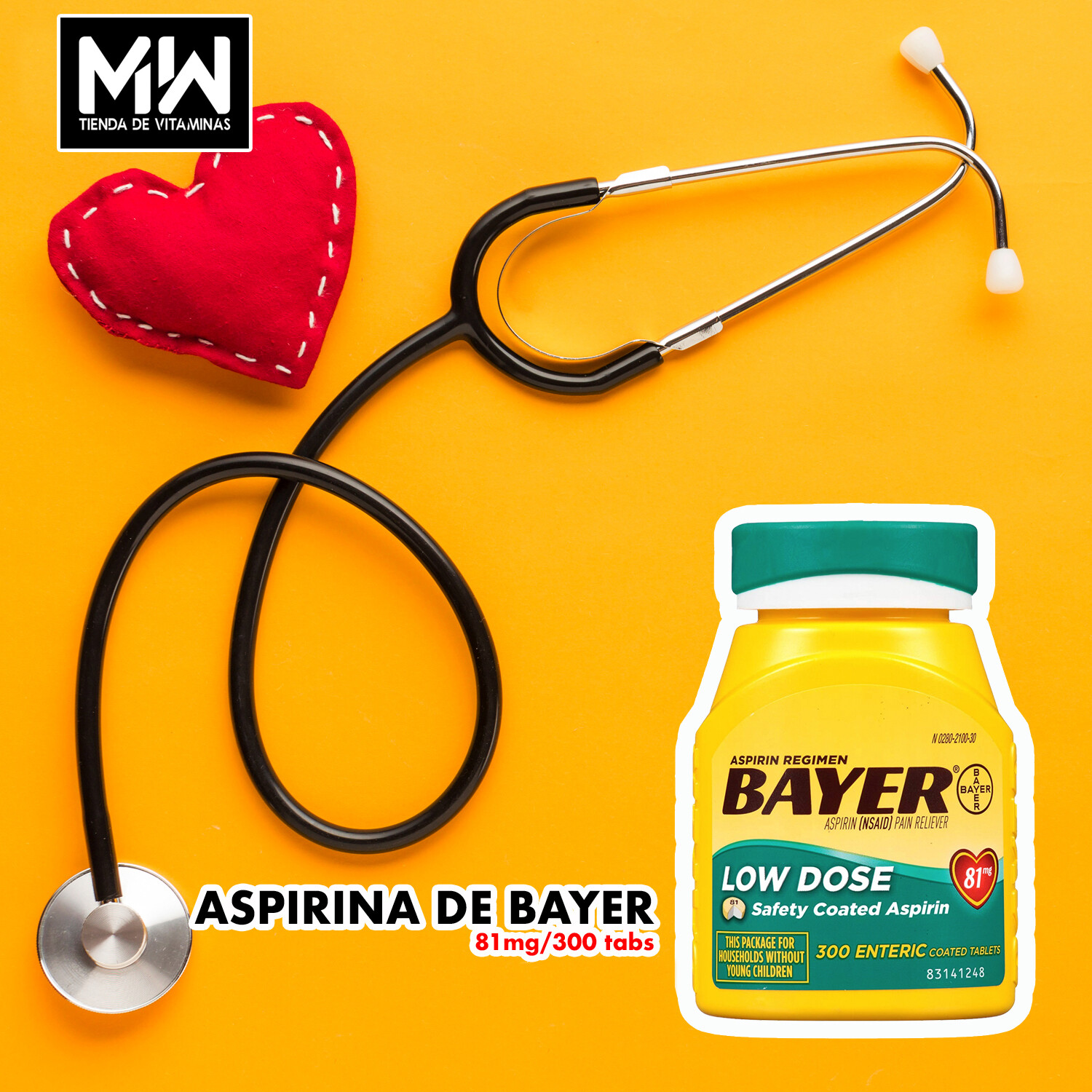 Aspirina Dosis Baja Bayer / Aspirin Low Dose 81 mg. 300 Tabs.