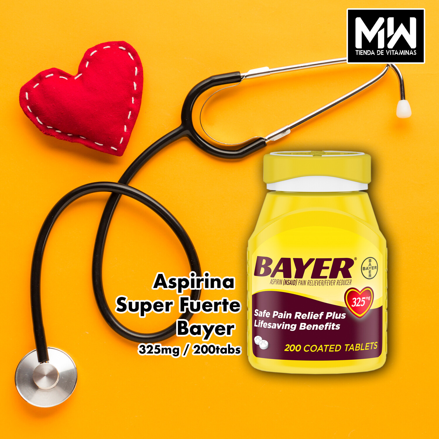 Aspirina Super Fuerte Bayer / Aspirin Pain Reliever 325 mg 200 Tabs
