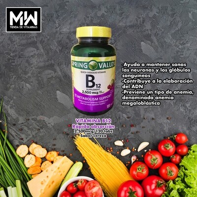 Vitamina B12 Disolución rápida / Vitamin B12 quick dissolve 2,500 mcg. 120 Tabs.