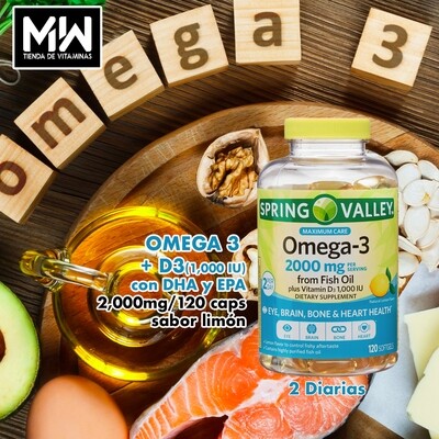Omega-3 + Vitamina D3 2,000 mg. 120 Caps.