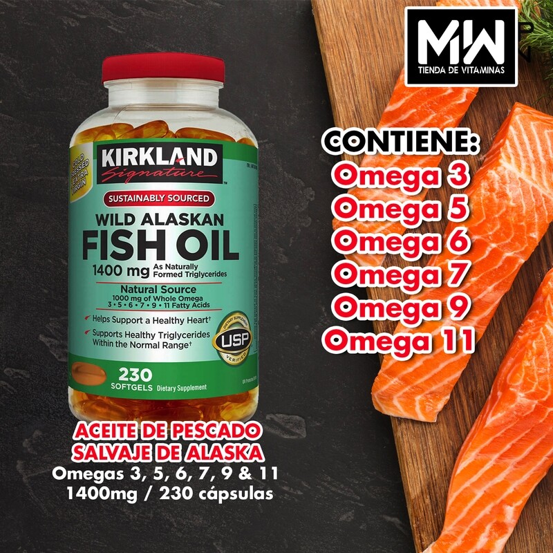 Aceite De Pescado Salvaje de Alaska /  Wild Alaskan Fish Oil 1,400 mg. 230 Caps. (Omega 3, 5, 6, 7, 9 &amp; 11)