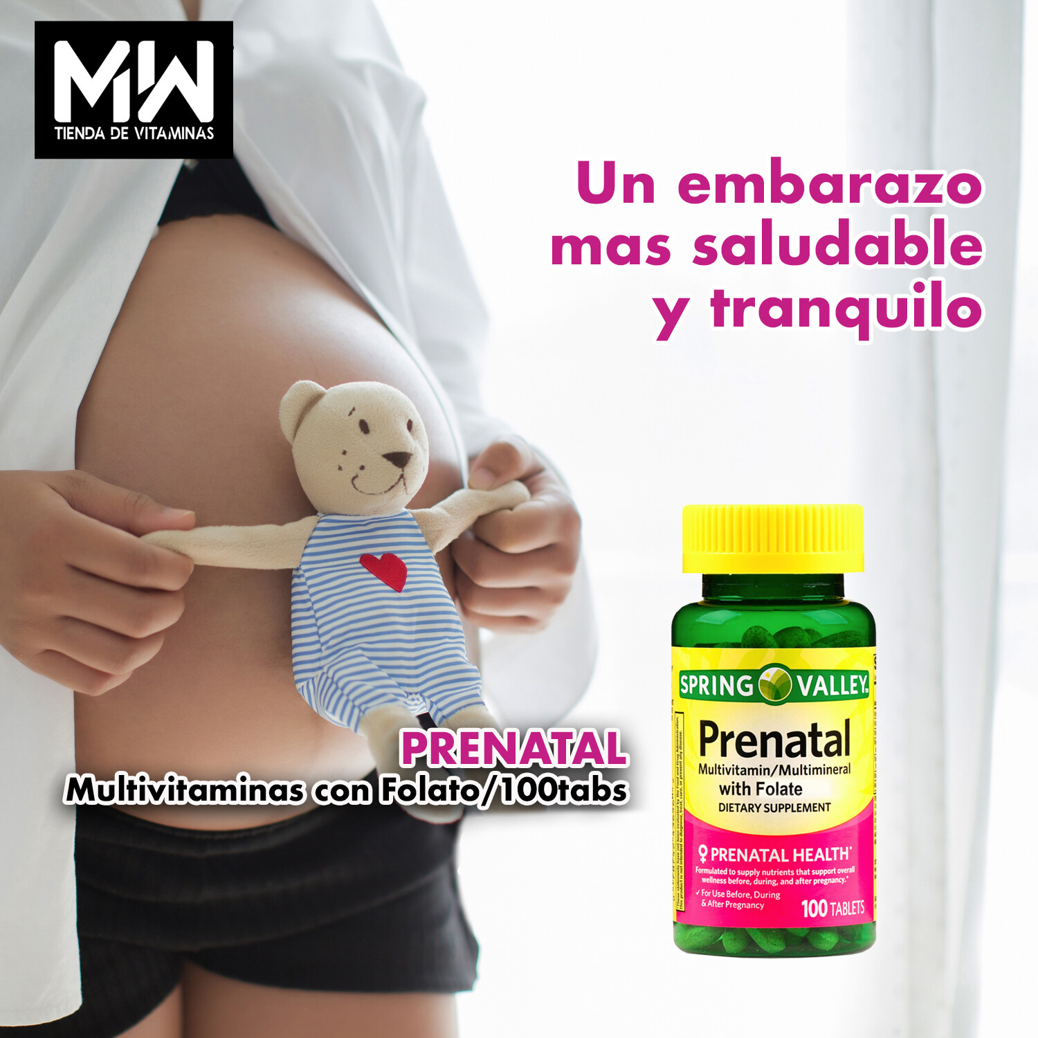 Prenatal con Folato / with Folate 100 Tabs.