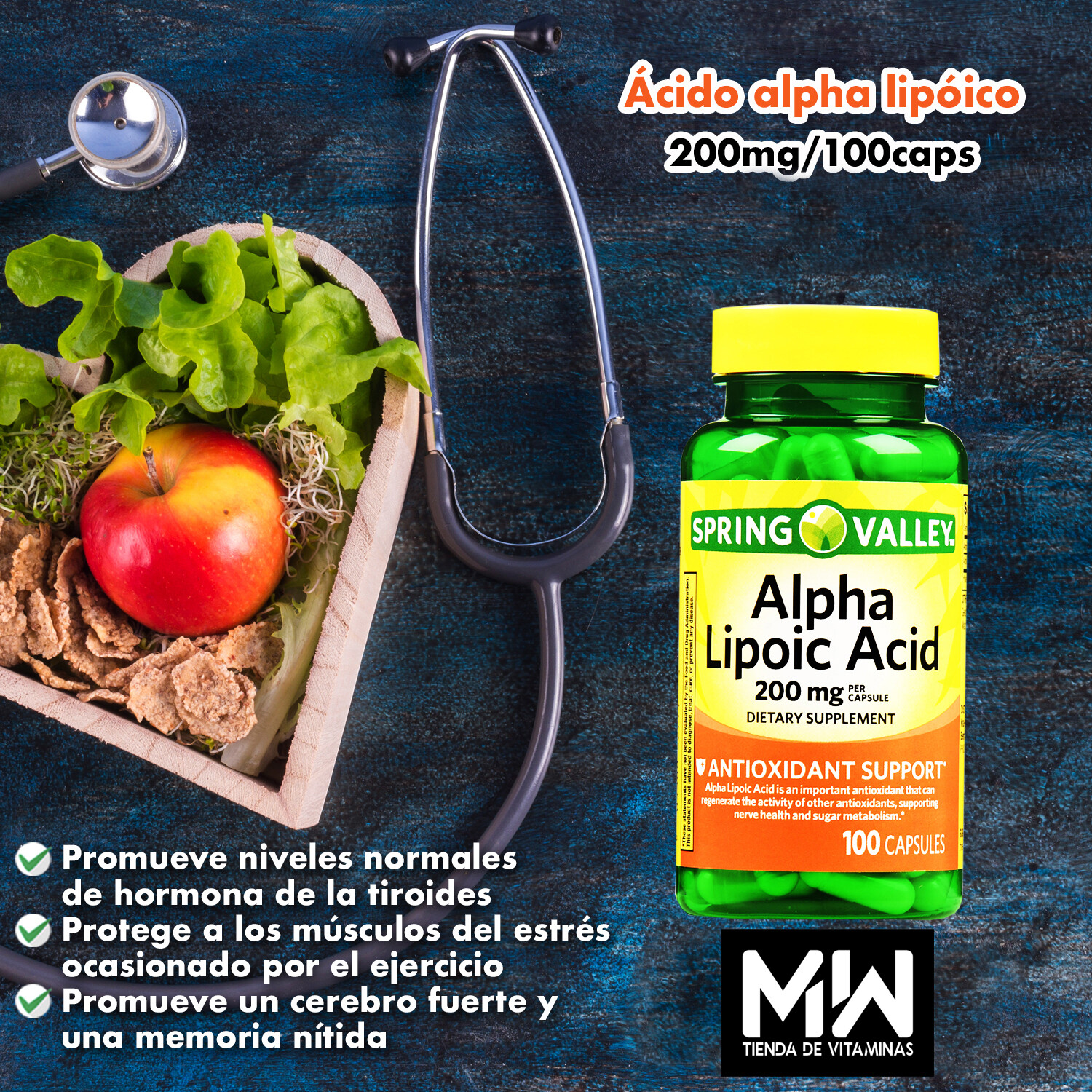 Ácido Alfa Lipóico / Alpha Lipoic Acid 200 mg. 100 Caps.