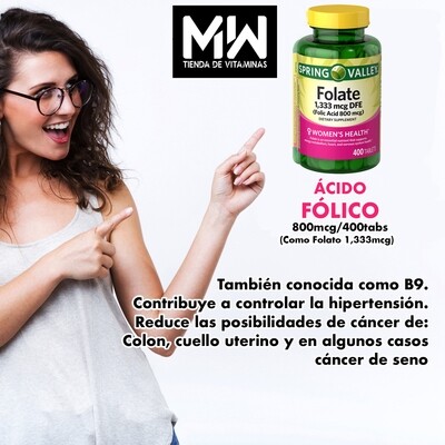 Ácido Fólico (Folato) / Folic Acid 800 mcg. as Folate 1,333 mcg 400 Tabs.