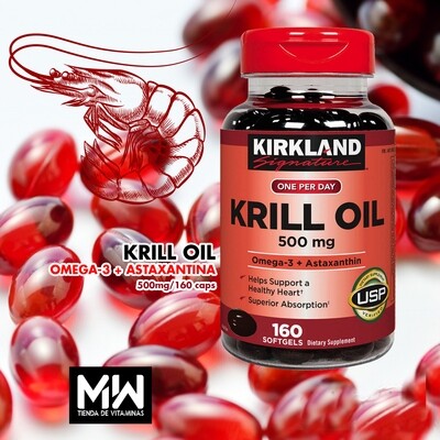 Aceite De Krill / Krill oil 500 mg. (Omega-3 & Astaxantin) 160 Caps.