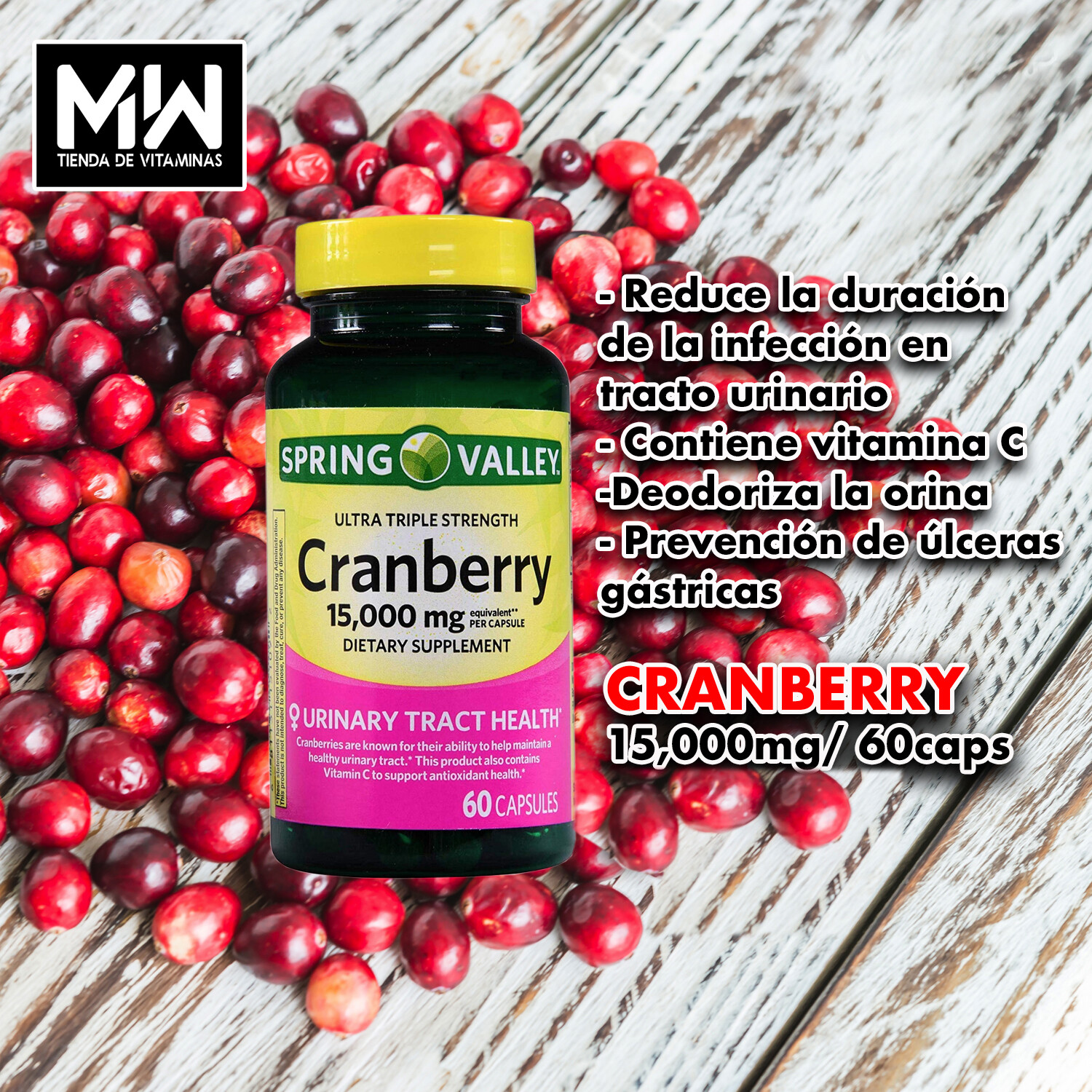 Extracto De Arándano rojo / Cranberry 15,000 mg. 60 caps.