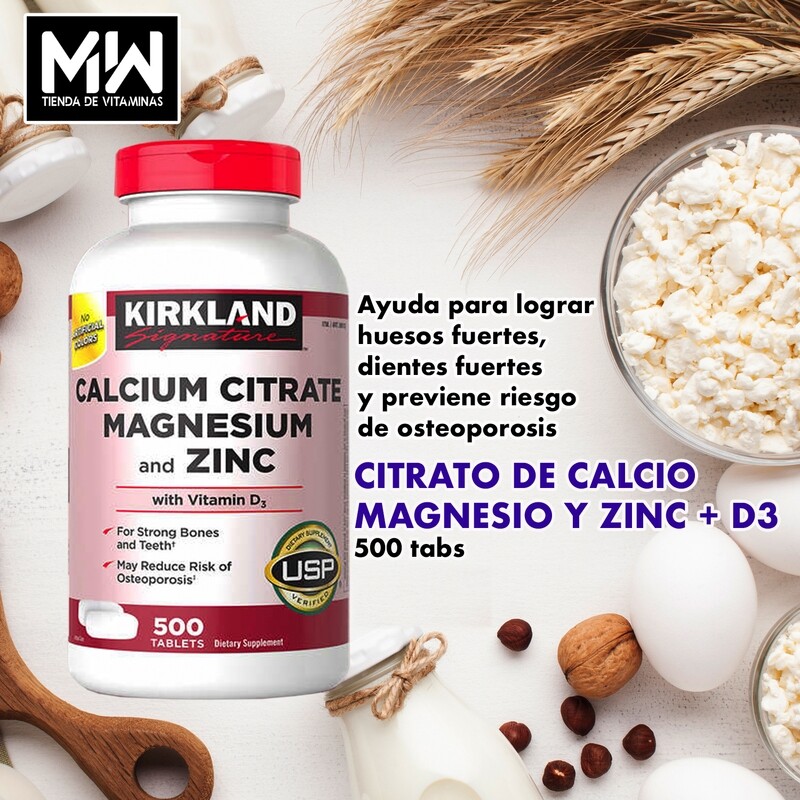 Citrato de Calcio, Magnesio y Zinc / Calcium citrate, Magnesium and Zinc,  500 Tabs.