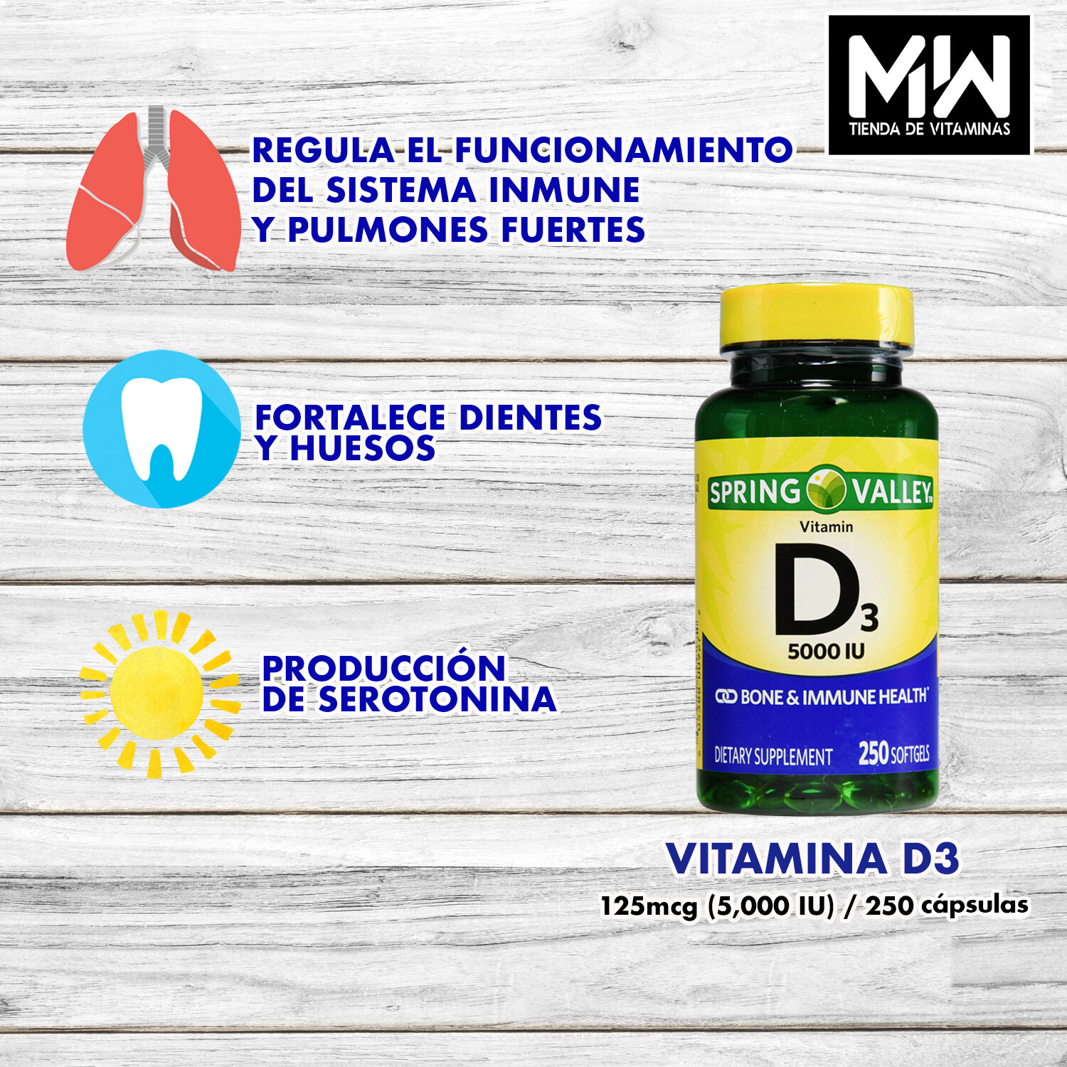 Vitamina D3 / Vitamin D3 125 mcg. (5,000 IU) 250 Caps.