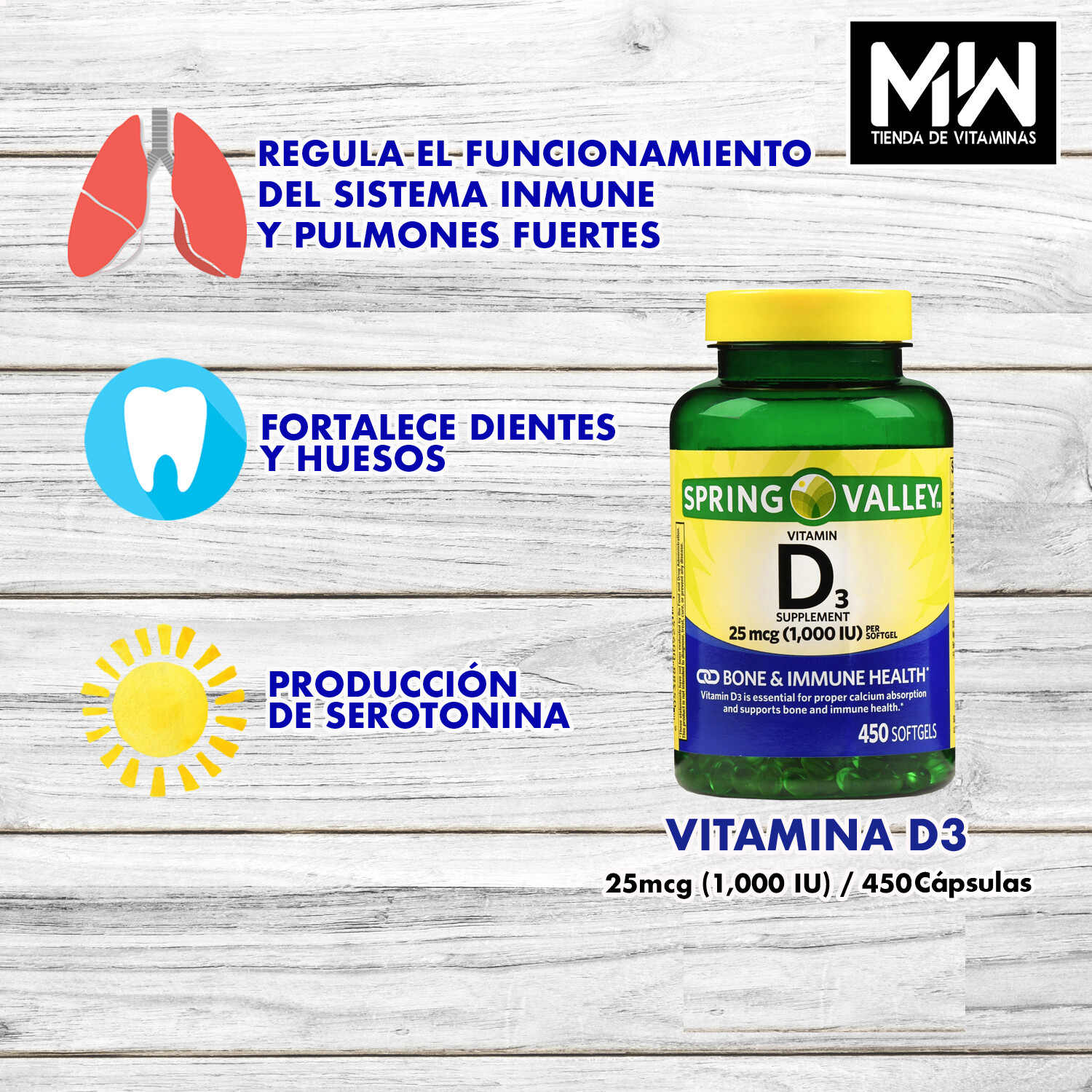 Vitamina D3 / Vitamin D3 25 mcg. (1,000 IU) 450 Caps.