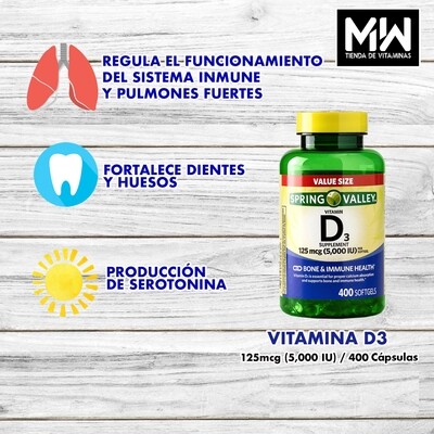 Vitamina D3 / Vitamin D3 125 mcg. (5,000 IU) 400 Caps.