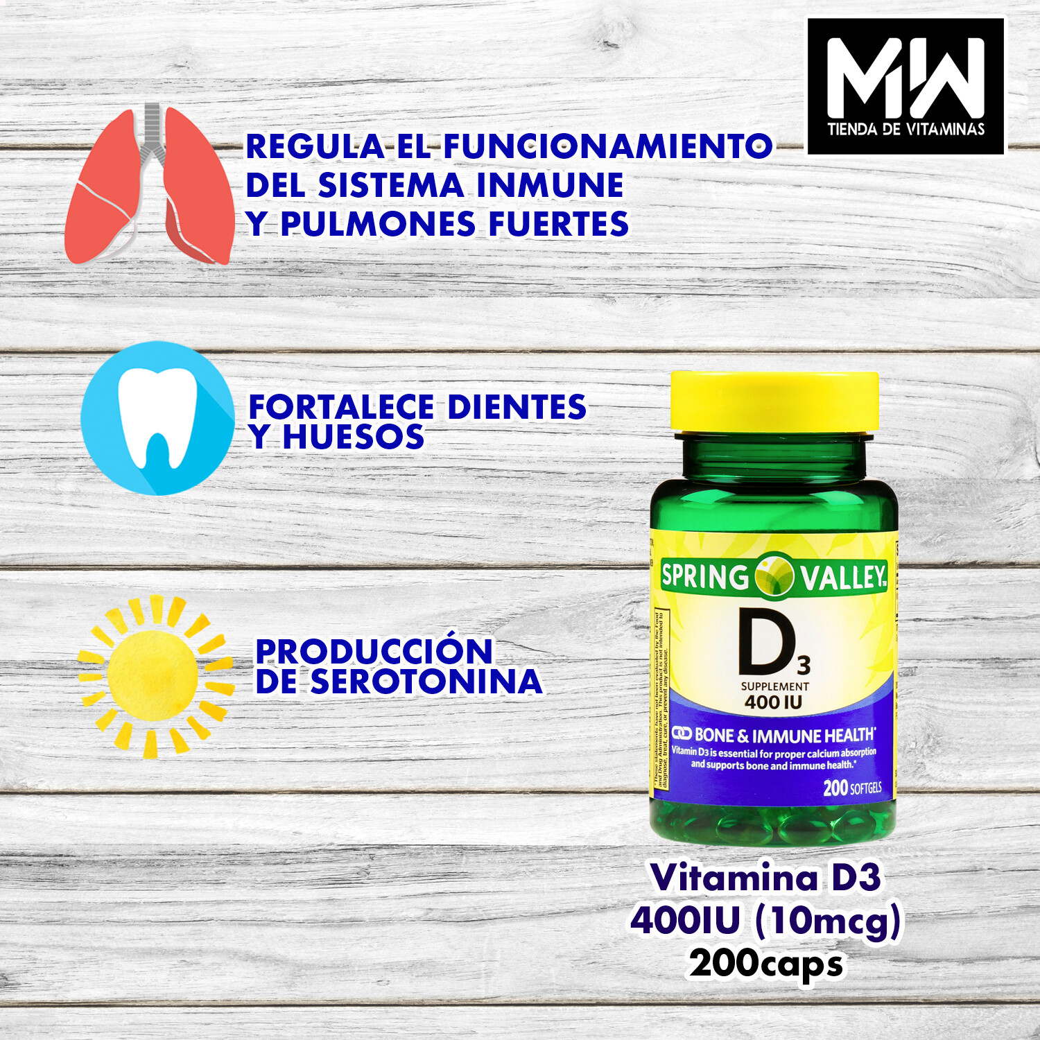 Vitamina D3 / Vitamin D3 10 mcg. (400 IU) 200 Caps.