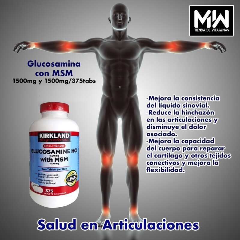 Glucosamina HCI con MSM / Glucosamine HCI with MSM 1,500 mg. 375 Tabs.