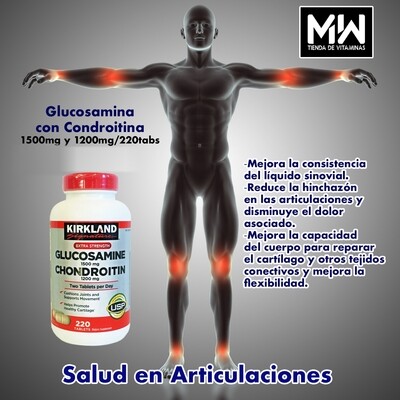Glucosamina Con Condroitina Extra Fuerte / Glucosamine Chondroitin extra strength 1,500 mg. 220 Tabs.