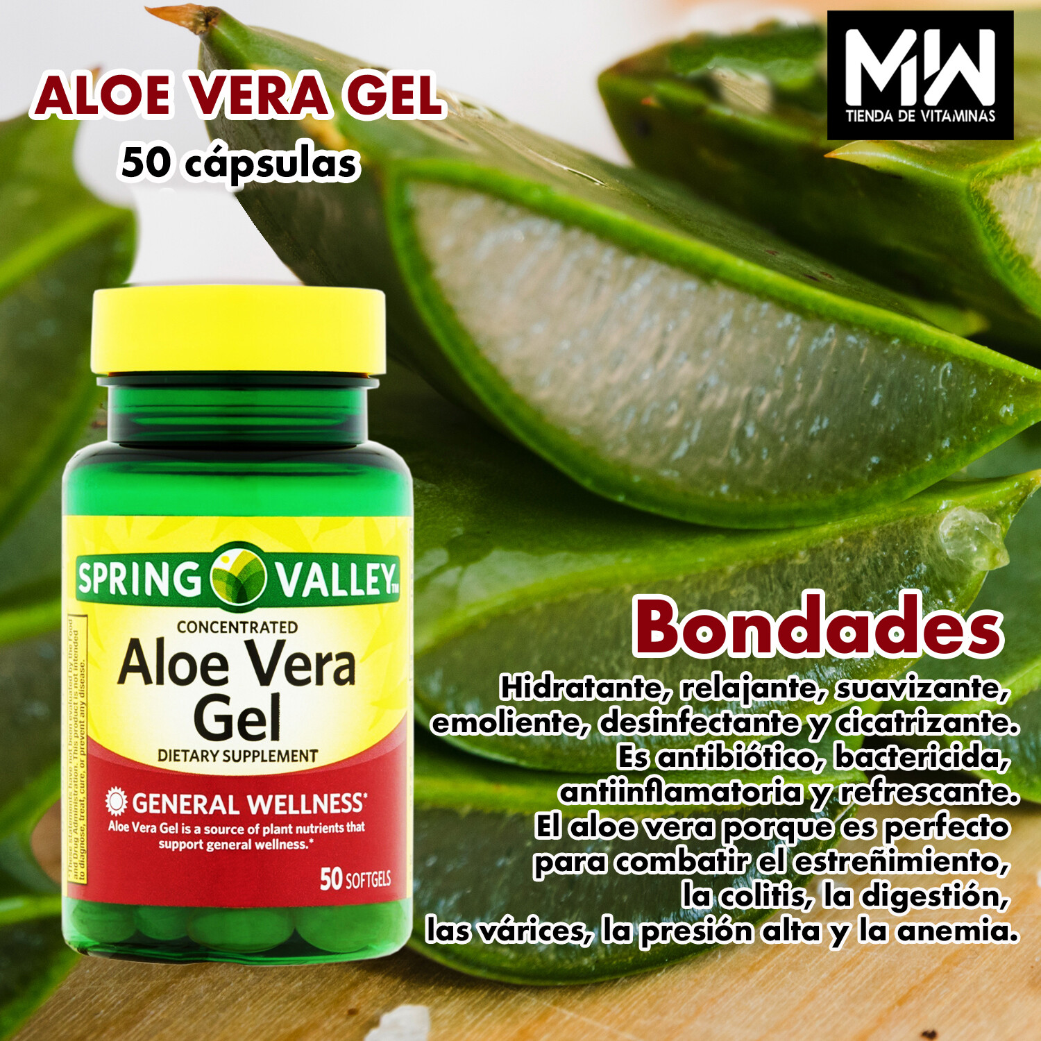 Aloe Vera Gel 25 mg. 50 Caps.