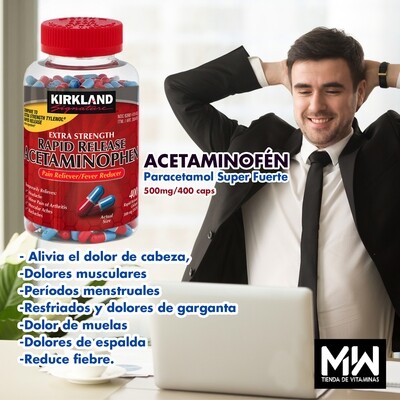 Acetaminofén rápida acción (PARACETAMOL)/ Acetaminophen, 500mg 400caps