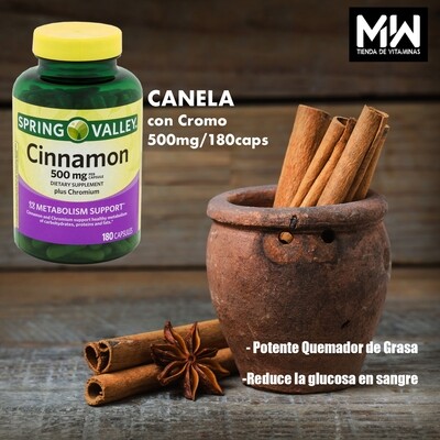 Canela con Cromo / Cinnamon plus chromium 500 mg. 180 Caps.