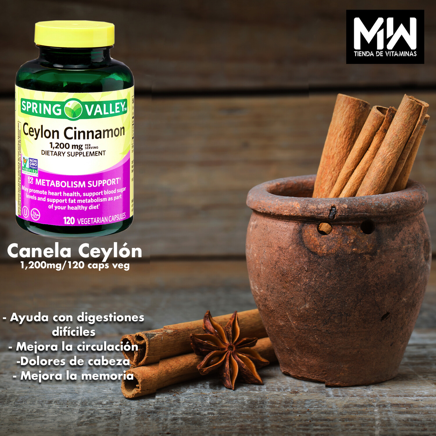 Canela Ceylon / Ceylon cinnamon 1,200 mg. 120 Caps.