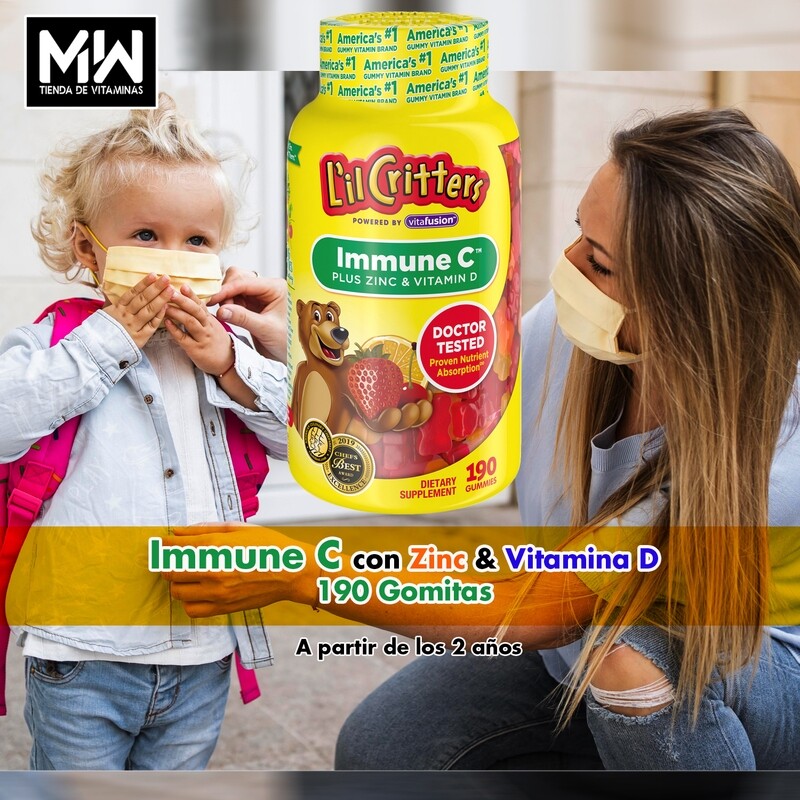 Inmune C + Zinc + D Lil Critters gummies, para niños, 190 gomitas