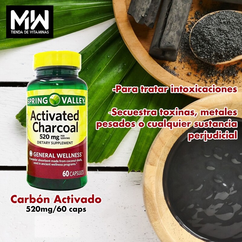 Carbón Activado / Activated Charcoal 520 mg. 60 Caps.